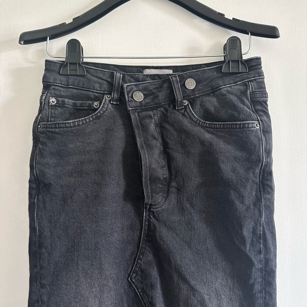 Boyish Washed Black Moonfleet High Rise Button Fly The Andy Denim Midi Skirt - Picture 3 of 9